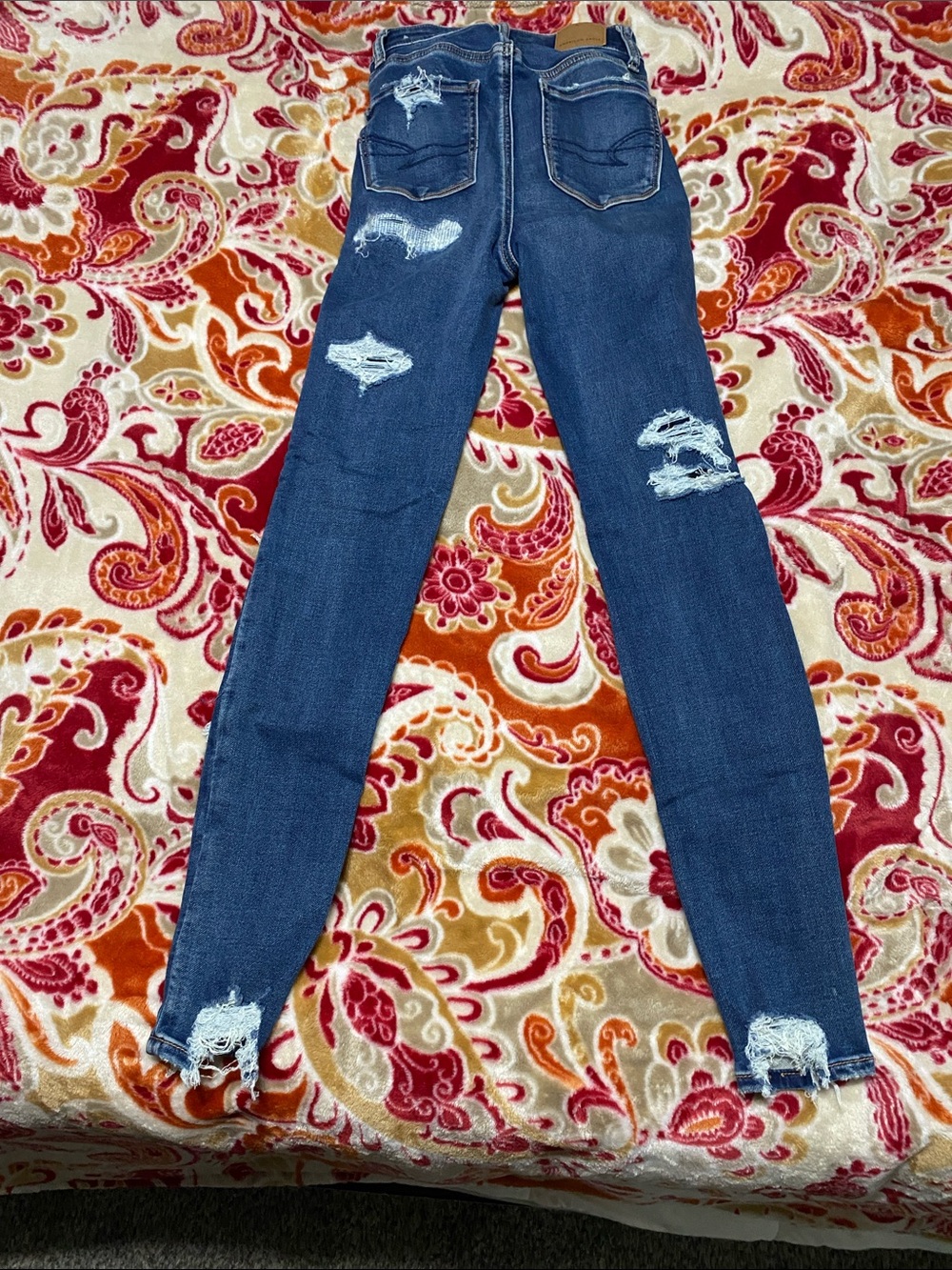 American Eagle Outfitters Ripped Dark Blue High-Rise Skinny Jeggings - Picture 5 of 8